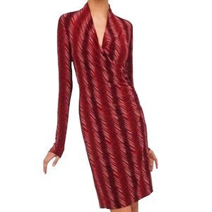 Norma Kamali Faux Wrap Dress Red & Black Micro Stripe Print Women’s Size Large